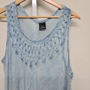 Lace Fashion Women's Blue Tie Dye Rayon Tank Dress Embellished Free Size